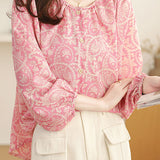 Casual Floral Lantern Sleeve Shirt - liwisi