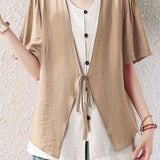 Casual Spliced Color Contrast Fake Two-Piece Short Sleeve Blouse