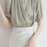 Surplice Neck Tuck-In Elegant Blouse - 4 Colors Available
