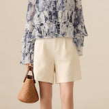 Casual Print Tie-Dye Ruffle Mesh Top