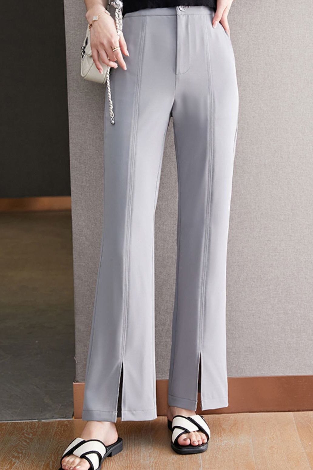 オフィススタイルフロントスリットマキシパンツ　4色入 - liwisi