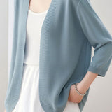 Temperament Commuter Thin V-Neck Three-Quarter Sleeve Knit Cardigan