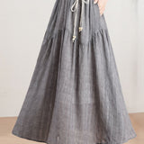 Elegant High Waist Elastic Waist A-line Midi Skirt