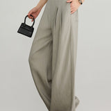 Elegant Commuter Draped Pleated Wide Leg Pants