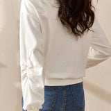 Relaxed Pleated Pearl Embellished Sweatshirt