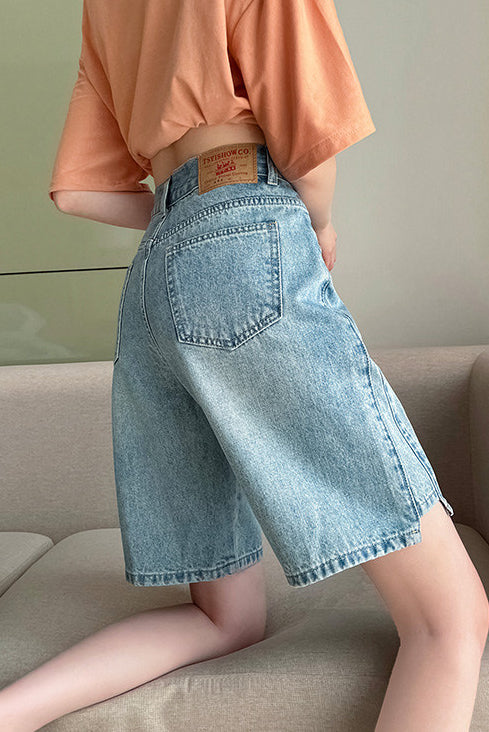 Casual High Waist Denim Capri Pants - liwisi