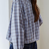 Casual Commuter Lapel Plaid Button‑Front Long‑Sleeve Blouse