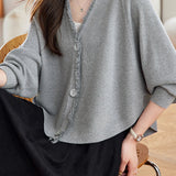 Casual Batwing Sleeve Fringed Knit Cardigan - liwisi