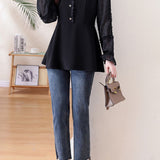 Exquisite Commuter V‑Neck Long‑Sleeve Blouse With Ruffle Trim