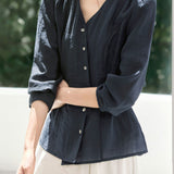 Casual Commuter V-Neck Blouse With Tie Cinched Waist