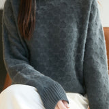 Elegant Geometric Plaid Mock Neck Knit Sweater