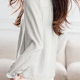 Elegant Vertical Shimmer Stripe Ruffled Blouse