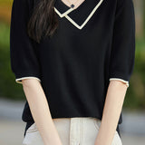 Asymmetrical Chelsea Collar Short Sleeve Knit - 3 Colors Available