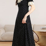 French Elegant Floral Dress With Ruffled Collar