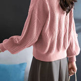Elegant Loose Lantern Sleeve 3D Flower Pullover Sweater