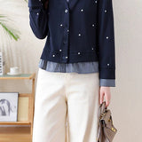 Exquisite Elegant Fake Two-Piece Lapel Polka Dot Long Sleeve Shirt