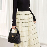 French Elegant Crew Neck Color‑Block Fitted Waist Tiered Maxi Dress