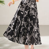 French Style Elegant Printed Pleated Full Skirt