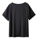 アシンメトリーVネックボリュームサテンブラウス - liwisi