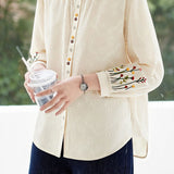 Exquisite Commuter Peter‑Pan‑Collar Long‑Sleeve Embroidered Blouse With Lantern Sleeves