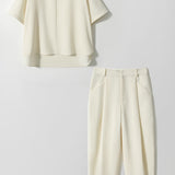 Two-Piece Set: Effortless V-Neck Drop Shoulder T-Shirt + Side Pocket Long Slacks Pants