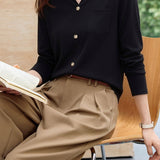 Elegant Commuter Lapel Half-Placket Knit T-Shirt