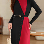 Casual Temperament Color-Block Knitted Dress - liwisi