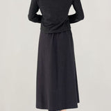 Elegant Off-The-Shoulder Lapel Plaid Spliced Pleated Two-Piece Set: Knit Top & Midi Skirt