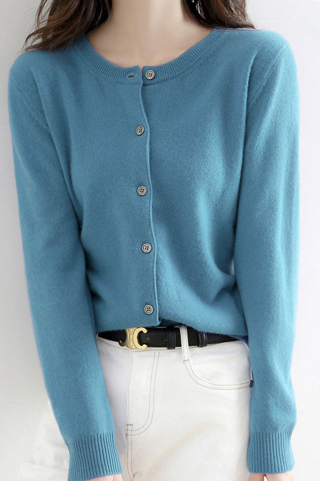 Round Neck Wool Knit Cardigan - 12 Colors Available - liwisi