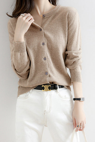 Round Neck Wool Knit Cardigan - 12 Colors Available - liwisi