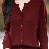 Casual Color-Block Button V-Neck Knitted Cardigan - liwisi