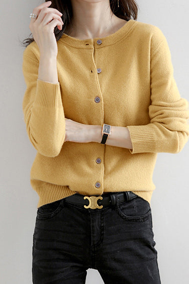 Round Neck Wool Knit Cardigan - 12 Colors Available - liwisi