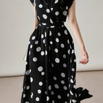 Polka Dot V-Neck Tied Dress - liwisi