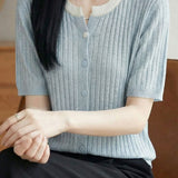 Casual Color Contrast Collar Contrast Button Ribbed Knit Top