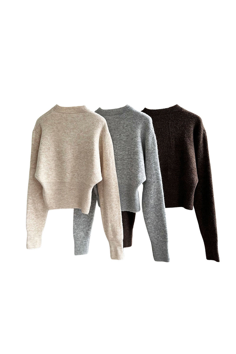 ラウンドネック裾ジップドロップショルダーニット　3色入 - liwisi