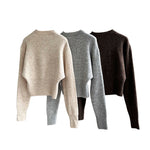 ラウンドネック裾ジップドロップショルダーニット　3色入 - liwisi