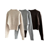 ラウンドネック裾ジップドロップショルダーニット　3色入 - liwisi
