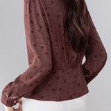 French Commuter V‑Neck Long‑Sleeve Blouse With Tie Detail And Polka‑Dot Print
