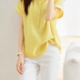 Casual Crinkled Texture Half Placket Blouse