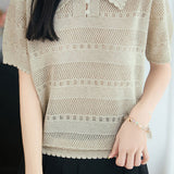 Gentle Commuter Hollow-out Knit T-shirt