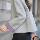 Casual Color‑Block Stand‑Collar Coat With 3D Cherry Decorations