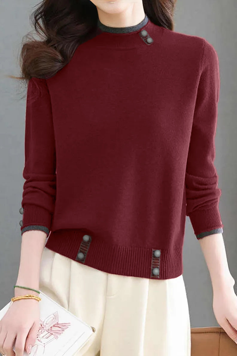 Casual Versatile Long-Sleeve Pullover Color-Block Knitted Top - liwisi