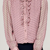 Elegant Crinkled Polka Dot Ruffled Blouse