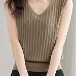 V-neck sleeveless textured knit tank top - liwisi