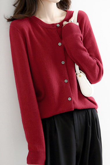 Round Neck Wool Knit Cardigan - 12 Colors Available - liwisi