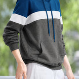Casual Color-Block Spliced Drawstring Hoodie