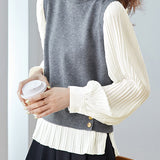 Elegant Office Patchwork Fake Two-Piece Knit Top