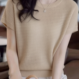 Casual Crew Neck Hollow Knit Sweater - liwisi