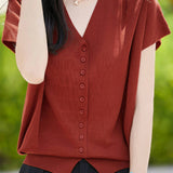 Gentle Elegant V-neck Button Knit Top