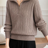 Casual Vertical Cable‑Knit Zip Half‑Placket Knit Sweater